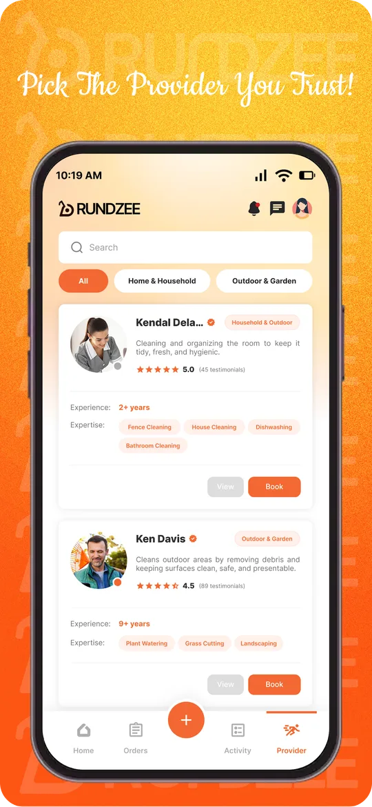Rundzee PH customer app: choosing a service provider